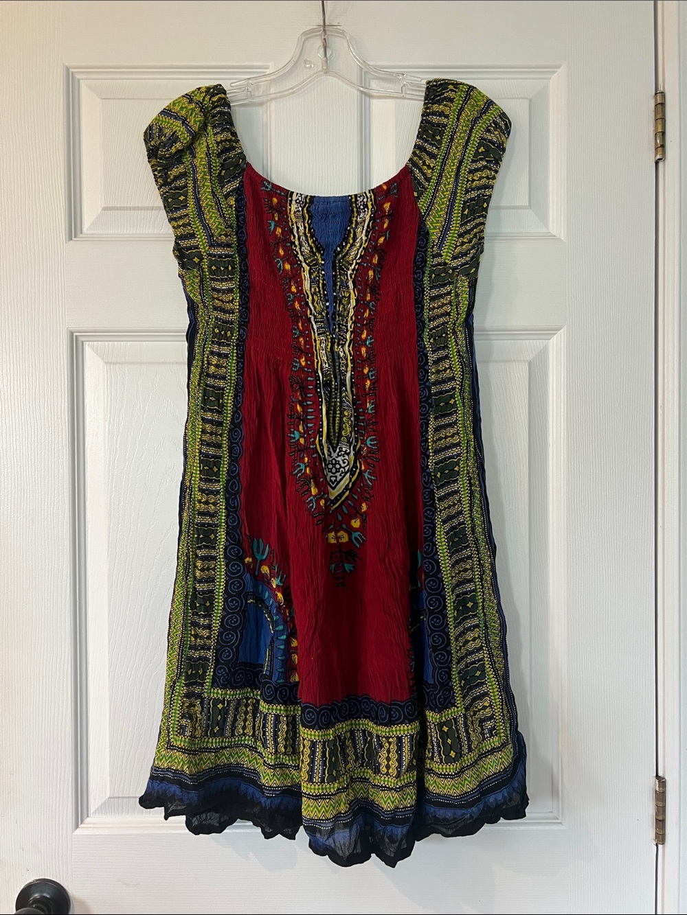 One-Shoulder Boho Dress in Red and Green